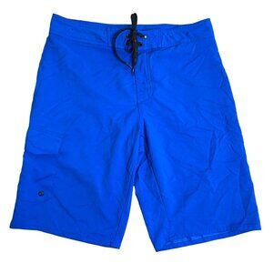 Hang Ten Board Shorts Swim Trunks 32 Blue Drawstring Hook Loop Pocket Mid Rise
